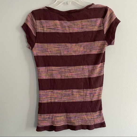 Striped Short-sleeve Tee w/ Button Neckline M - Picture 3 of 4